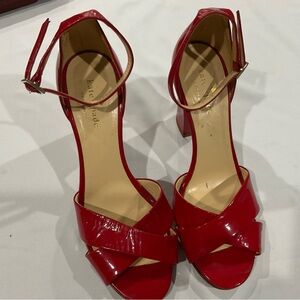 kate spade Red Patent Crisscross Ankle-Strap Block Heels Sz 7